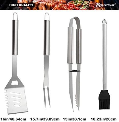 ROMANTICIST 23pcs Must-Have BBQ Grill Accessories Set with Thermometer in Case - Stainless Steel Barbecue Tool Set with 2 Grill Mats for Backyard Outdoor Camping - Father's Day Best Barbecue Gift - Image 2