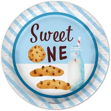 Sweet One Milk and Cookies First Birthday - 32 Piece Disposable Party Supplies - Decorations for Dessert 1st Birthday Round Party Plates - Large 9" Paper Plates In Bulk - Image 3