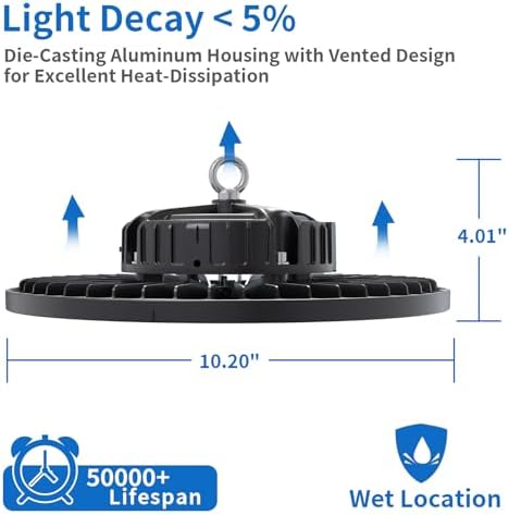 150W UFO High Bay LED Shop Lights, 6 Pack, 21000 LM, 5000K, AC110-277V - Image 5