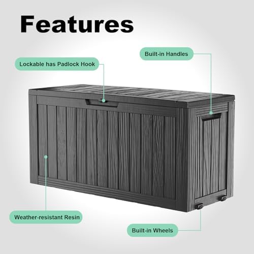 DRATO 90 Gallon Deck Boxes Outdoor Waterproof, Resin Large Lockable Storage Box with Lid, Outdoor Storage Bench Patio Cushions Furniture, Garden Tools, Pool Accessories (Black, 90 Gallon) - Image 4