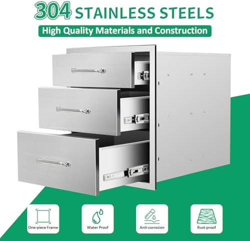 Outdoor Kitchen Drawers 18" W x 21" H x 23" D Stainless Steel Triple Drawers with Ergonomic Handle for BBQ Island, Patio Grill Station & Outdoor Kitchen Cabinets - Image 3