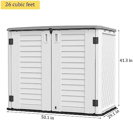 HOMSPARK Storage Shed Weather Resistance, Multi-Purpose Outdoor Storage Cabinet Waterproof, Outdoor Storage Cabinet for Bike, Garbage Cans, Lawnmower, Garden Accessories (off white, Standard-26 cu ft) - Image 6
