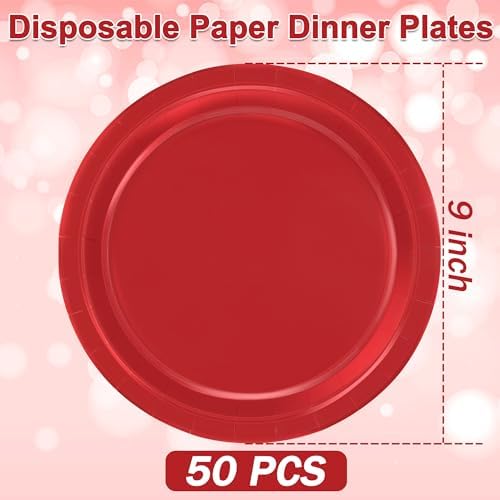 50 Pack Red Paper Plates 9" Round Heavy-duty Red Dinner Plates for Party - Image 2