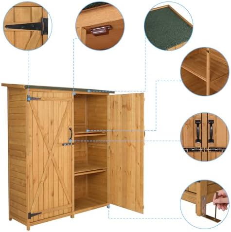 Outvita Outdoor Storage Cabinet with Waterproof Roof for Yard, Natural - Image 5