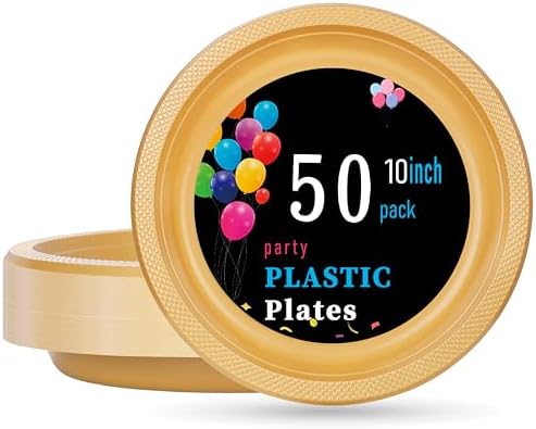 WELLIFE Gold Plastic Plates 10 Inch 50 Count by WELLIFE