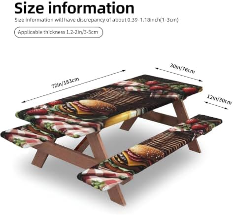 Picnic Table Cover With Bench Covers Tablecloth-Picnic Basket Burger - Image 4