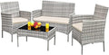 Greesum Patio Furniture 4 Pieces Conversation Sets,Gray and Beige by BuynowfromGreesum