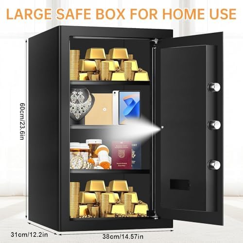 5.2 Cub Large Fireproof Safes for Home Use, Digital Security Safe Home Safes Fireproof Waterproof with Combination Lock and 3 Removable Shelves, Anti-Theft Fire Safe Box for Document Money Valuables - Image 2
