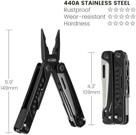 PERWIN Multitool, 20-in-1 Stainless Steel Multi Tools Pliers with Nylon Sheath, Safe Locking, Professional Multi-Tool for Survival, Camping and Hunting, Black - Image 2