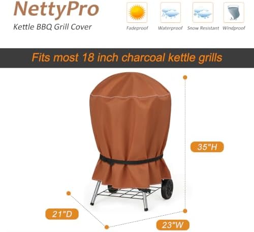 NettyPro Charcoal Kettle Grill Cover 18 inch Outdoor Round Smoker Cover - Image 6