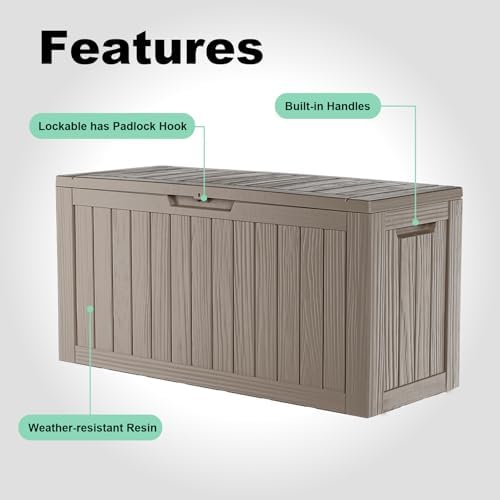 DRATO 85 Gallon Deck Boxes Outdoor Waterproof, Resin Large Lockable Storage Box with Lid, Outdoor Storage Bench Patio Cushions Furniture, Garden Tools, Pool Accessories (Grey, 85 Gallon) - Image 4