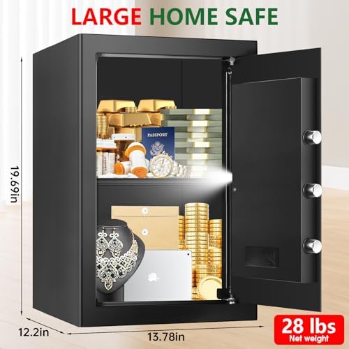 3.4 Cuft Large Home Safes Water and Fireproof with Digital Keypad & Key Lock, Security Safes for Home with DIY Removable Shelf, Anti-Pry Safe Box for Money Documents Jewelry, 19.69"H x13.78"W x 12.2"D - Image 4