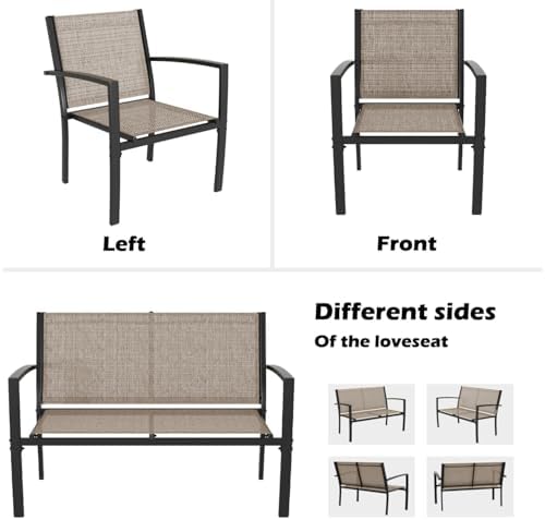 Greesum 4 Pieces Patio Furniture Set, Outdoor Conversation Sets for Patio, Lawn, Garden, Poolside with A Glass Coffee Table, Brown - Image 4