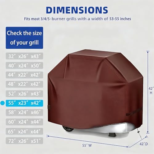 BBQ Gas Grill Cover for Outdoor, Anti-UV, Rip-Proof, 600D Oxford Fade Resistant Material, Barbecue Cover with Hook and Loop Straps & Adjustable Hem Drawstring (Reddish Brown, 55”x23”x42”) - Image 2