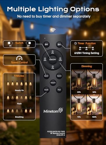 Minetom 100FT Outdoor String Lights with Remote, ST38 Patio Lights Dimmable - Image 5