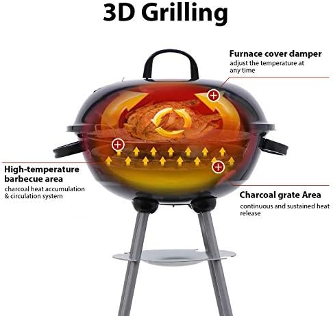Charcoal Grill 18 inch Barbecue Grill with Waterproof Grill Cover for Outdoor Courtyard Picnic Camping Tailgating BBQ Kettle - Image 4