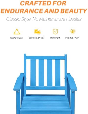 HDPE Patio Dining Set, 5-Piece Outdoor Table and Chairs with Umbrella Hole, Modern Outdoor Dining Set for 4, HDPE Outdoor Patio Furniture Dining Sets for Deck, Poolside, Porch, Sky Blue - Image 4
