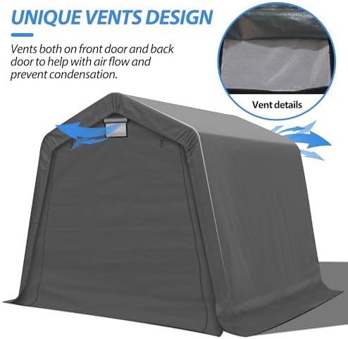 8x8Ft Ourdoor Storage Shed Shelter,Portable Shed Garage with Roll-up Zipper Door &Vent Window, Heavy Duty Storage Tent Carport for Bike,Motorcycle - Image 6