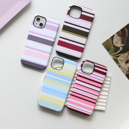 for iPhone 14 Case, Magnetic Matte Frosted Dual-Layer Striped Phone Case for Women, Retro Aesthetic Cover Compatible with MagSafe Accessories - Sea Salt Lemon - Image 5