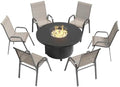 7 Pieces Outdoor Patio Furniture Set with 48" 55000 BTU Round Propane Fire Pit Table,Patio Dining Set Outdoor Conversation Sets 6 Teslin Chairs for Deck,Backyard and Garden by RTDTD