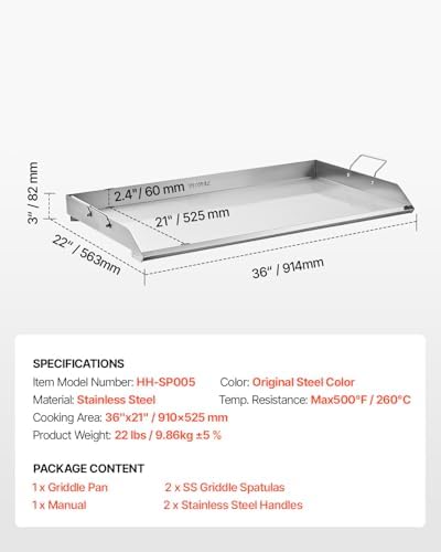 VEVOR Stainless Steel Griddle, 36x22 inch Universal Flat Top Rectangular Plate, Gas Grill Griddle for BBQ Grill, Teppanyaki, Portable Family Cookware with Handle, for Camping Tailgating Party - Image 7