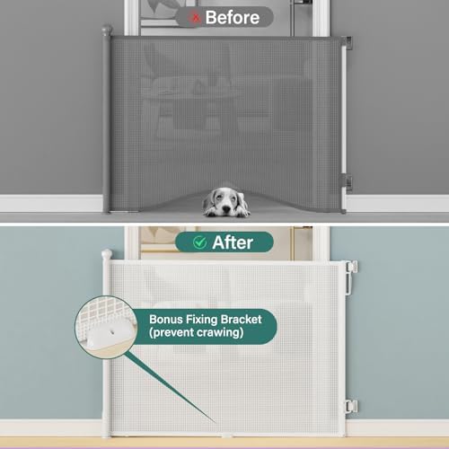 Retractable Baby Gate for Stairs, Dog Gate Indoor 55" Wide × 34" Tall White - Image 4