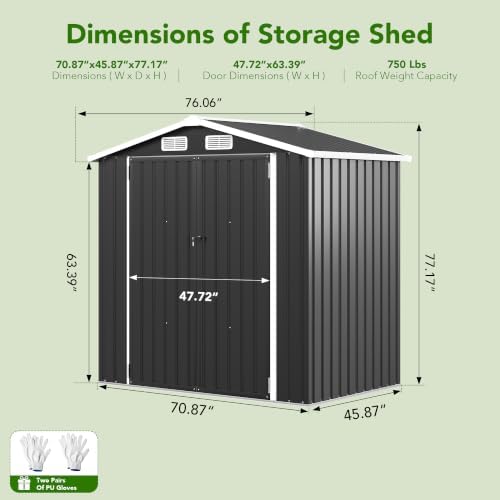 MXV 6x4 FT Outdoor Metal Storage Shed, Lockable Galvanized Steel Tool House with Sloped Roof, Waterproof Shed for Backyard, Garden, Patio, Black - Image 2