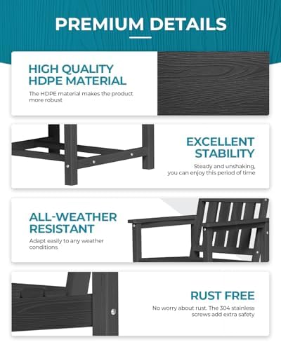 Ciokea HDPE Outdoor Patio Dining Table, All-Weather Furniture, Black - Image 4