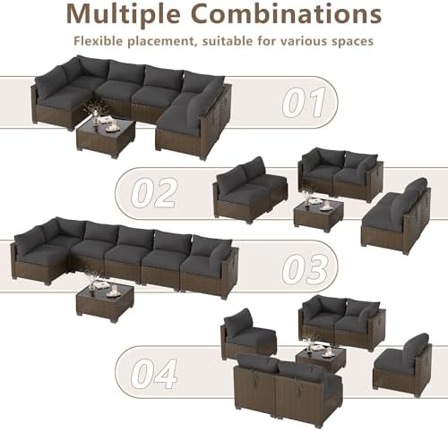 LOUVIXA 7 Piece Outdoor Patio Furniture Set, Outdoor Sectional Sofa, Wicker Rattan Patio Furniture, Patio Conversation Set with Coffee Table & Cushions - Image 3