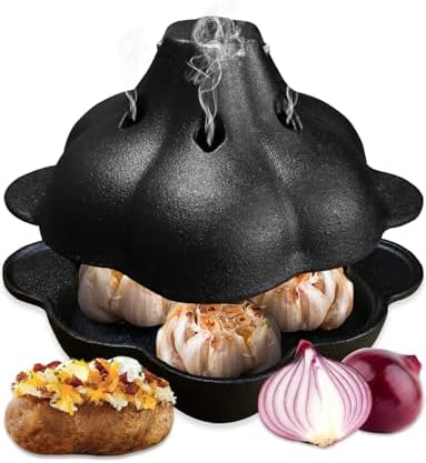 Pinra Pre-Seasoned Cast Iron Dutch Oven Pot, Potato Garlic Roaster Baker, Roasted Garlic Potatoes Cooker for Kitchen Oven or Outdoor BBQ Grill, Cast-Iron Ramekin Pot with Lid by Pinra