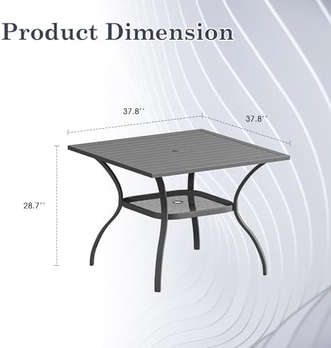 Outdoor Dining Table with Adjustable Umbrella Hole, 37.8" All-Weather Square Patio Dining Table for 4, Metal Patio Table for Garden Lawn Porch Deck Yard, Dark Grey - Image 2