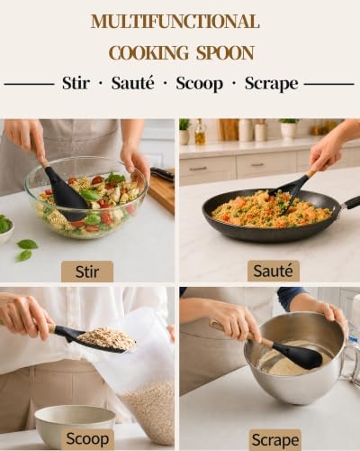 Astercook Cooking Spoon, 2 Pack, Nonstick Safe Silicone Spoonula Spatula - Image 6