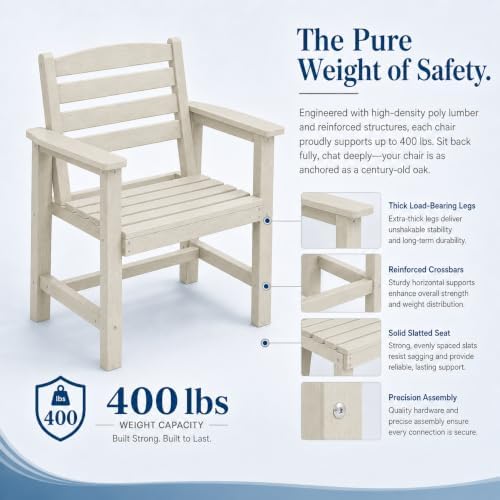 Patio Dining Chairs Set of 2, All-Weather HDPE Outdoor Dining Chair with High Back, Stackable Heavy Duty 400 lbs Lawn Armchair for Backyard Deck Porch Table, White - Image 7