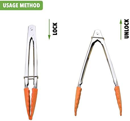 HINMAY 7-Inch Silicone Tipped Kitchen Tongs, Set of 3 (Orange) - Image 3