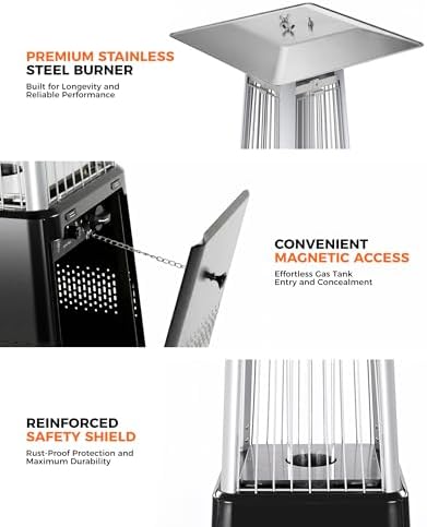 Pyramid Patio Heater, 50,000 BTU Outdoor Patio Heater, Propane Heater With Quartz Glass Tube & Wheels for Outdoor Use, Backyard, Commercial & Residential, Triple Protection System, Black - Image 4