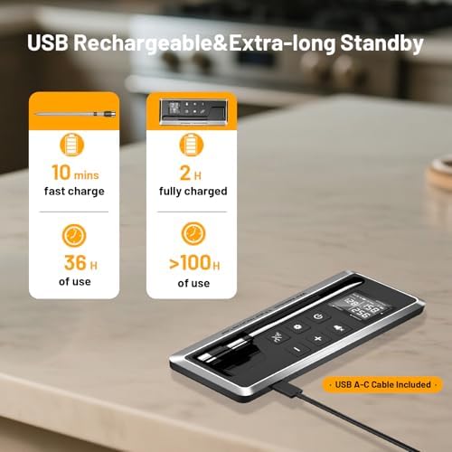 Wireless Meat Thermometer with Smart Timer & APP Control, 800ft Bluetooth Grill Food Thermometer - 0.19In-Ultra Thin Probe, ±0.5℉ Accuracy, Digital Backlit Screen for BBQ, Oven, Smoker, Kitchen - Image 4