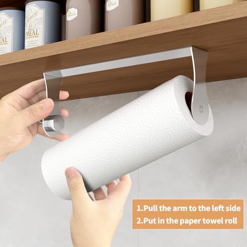 Paper Towel Holder Under Cabinet, Wall Mount, Adhesive or Drilling, Silver - Image 3