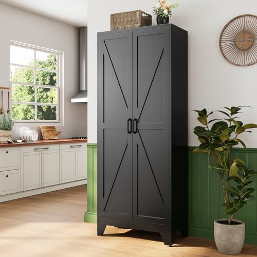 Letaya 75" H Metal Storage Cabinet with 2 Doors and 4 Shelves,Tall Kitchen Pantry Cabinets,Farmhouse Utility Pantry Organizers for Cupboard/Dining/Bathroom/Home Office/Garage Room,Black - Image 2