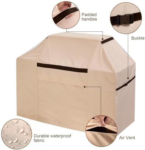 72” Outdoor Grill Cover - Heavy Duty Waterproof Windproof UV Resistant, Fade-Proof Beige BBQ Cover, Compatible with Weber, Char-Broil, Nexgrill - Image 3