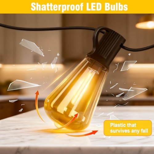 Solar String Lights Outdoor Waterproof Lights with Remote & Timer, LED Shatterproof ST38 Bulbs, USB & Solar Powered Patio Lights for Backyard, Porch, Garden, Wedding, Christmas Decor (50FT) - Image 3