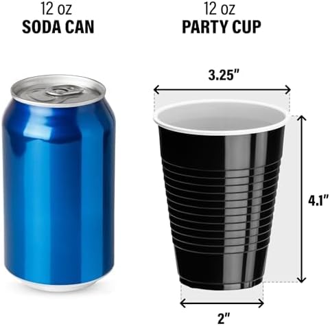 DecorRack 20 Party Cups 12 oz Disposable Plastic Cups for Birthday Party Bachelorette Camping Indoor Outdoor Events Beverage Drinking Cups (Black, 20) - Image 3