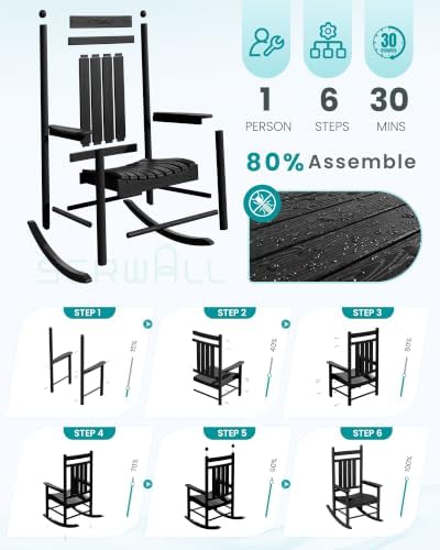 SERWALL Comfortable Outdoor Rocking Chairs Set of 2, Black - Image 5