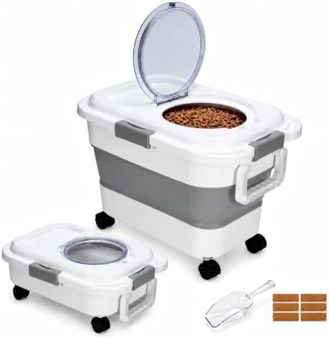 25-lb Wood Pellet Storage Container & Charcoal Storage Bucket with Wheels - Airtight, Collapsible Pellet Bucket with Viewing Window and Scoop for Grilling, Smoking, BBQ by Unknown