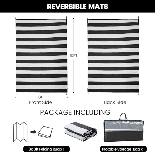 Outdoor Rug 8 x10 ft, Plastic Rug for Patio, Black & White - Image 2