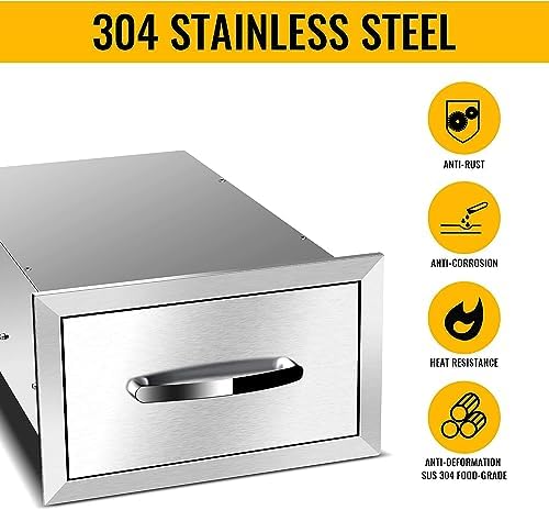 Outdoor Kitchen Drawer Single BBQ Drawer Stainless Steel BBQ Access Drawer with Handles, Flush Mount Storage Enclosed Cabinets Horizontal BBQ Island Drawers (14" Wx23 Dx8.5 H) - Image 5