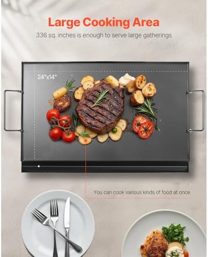 VEVOR Carbon Steel Griddle, Flat Top Plate, Griddle for BBQ Charcoal/Gas Gril with 2 Handles, Rectangular Flat Top Grill with Extra Drain Hole for Tailgating and Party - Image 4