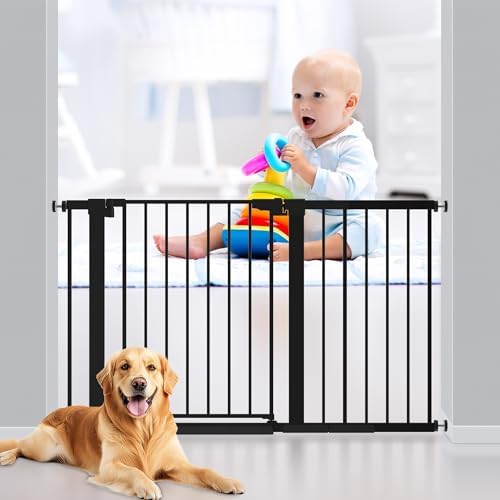 29-51 inches Extra Wide Metal Baby Gate for Stairs/Doorways, 30 inches Tall Pressure Mounted Pet Gates, Auto-Close Child Safety Gate, No Drilling Easy Walk-Through Dog Gate Indoor, Black - Image 2