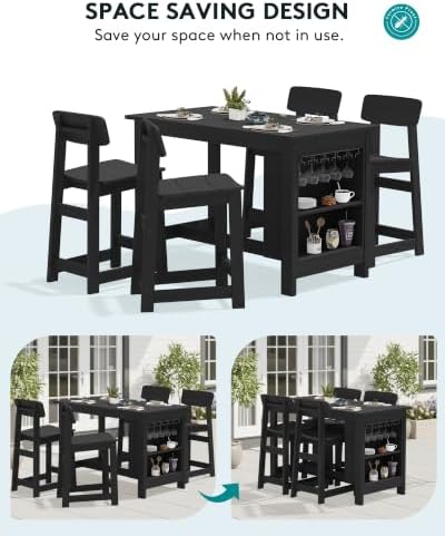 SERWALL 3-Piece Outdoor HDPE Counter-Height Bar Set with 2 Stools, Black - Image 5