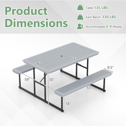 Tangkula 4 Person Picnic Table with 2 Benches, Rectangular - Image 4