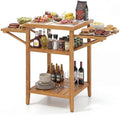 HAPPYGRILL Outdoor Wood Grill Table w/Faux Marble Top, 2-Tier Open Shelves by HAPPYGRILL
